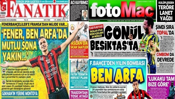 Spor gazeteleri oku - Spor gazete manşetleri - Gazete Oku (Fanatik, Fotomaç, AMK gazeteleri - 8 Haziran 2016)