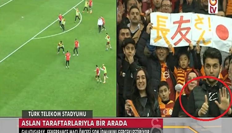 GS TV'de 6 işareti yapan taraftar! (Galatasaray'ın TT Stadındaki antrenmanı)